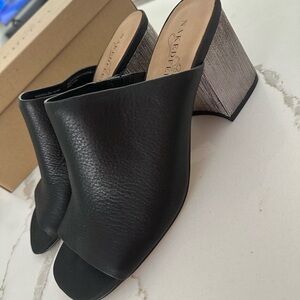 Naked Feet Black and Silver Leather Women's Mules